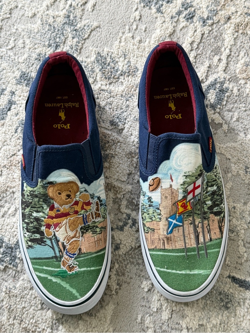 Polo Ralph Lauren Navy Multicolor Bear Rugby Slip-On Sneakers